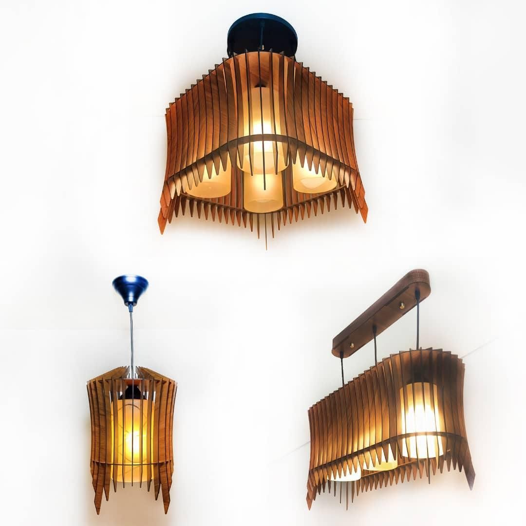 لوستر چوبی خطی 3 شعله مدل ققنوس، آویز سقفی لاینیر|لوستر و چراغ آویز|تهران, شهرک ولیعصر جنوبی|دیوار