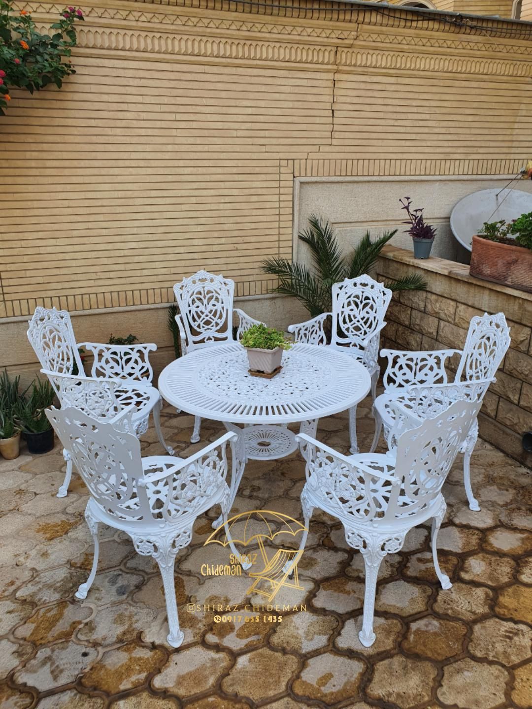 صندلی باغی آلومینیومی صدف دسته دار با تسمه|صندلی و نیمکت|شیراز, قالیشویی|دیوار