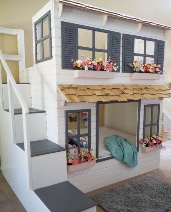 تخت دو طبقه کودکانه طرح کلبه چوبی|تخت و سرویس خواب|خاوران, |دیوار