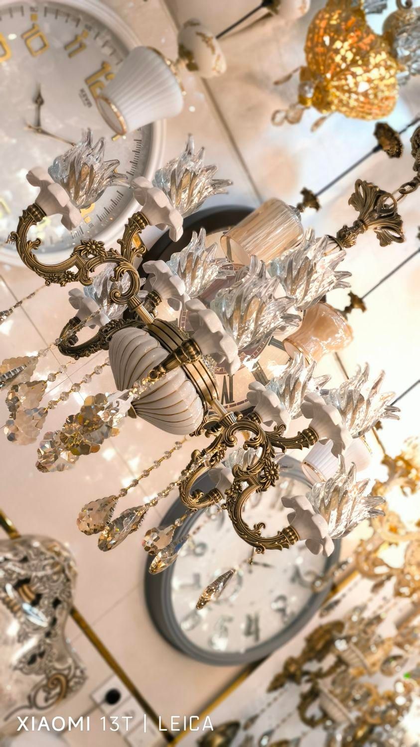 لوستر بزرگ دوگل چینی سرامیک خطی راه راه ۴شاخه۸لامپ|لوستر و چراغ آویز|تبریز, |دیوار