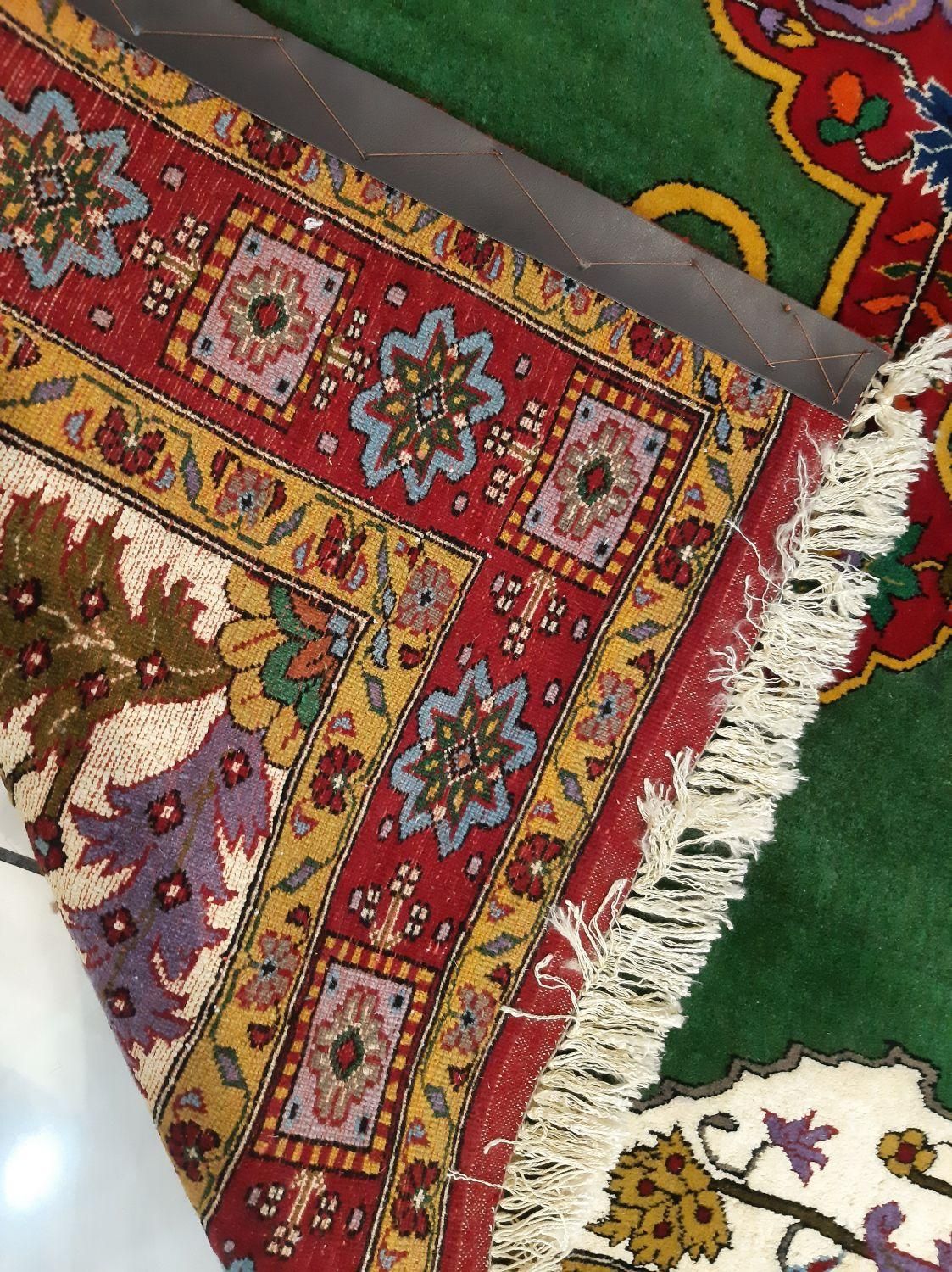 قالیچه سه متری سبز کف ساده چله ابریشم خراسان|فرش|تهران, حر|دیوار