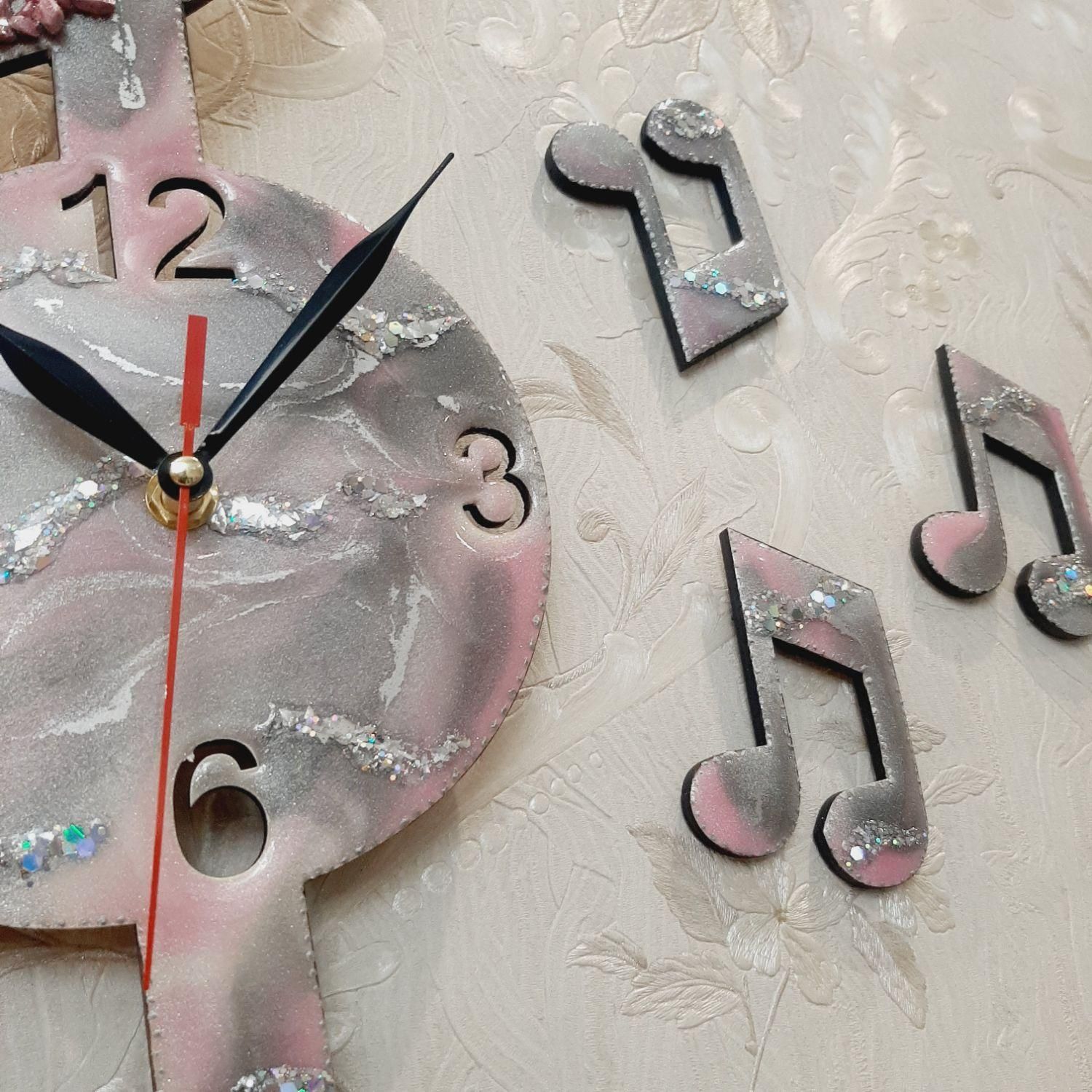 ساعت دیواری نت موسیقی طوسی صورتی|ساعت دیواری و تزئینی|تهران, مجیدیه|دیوار