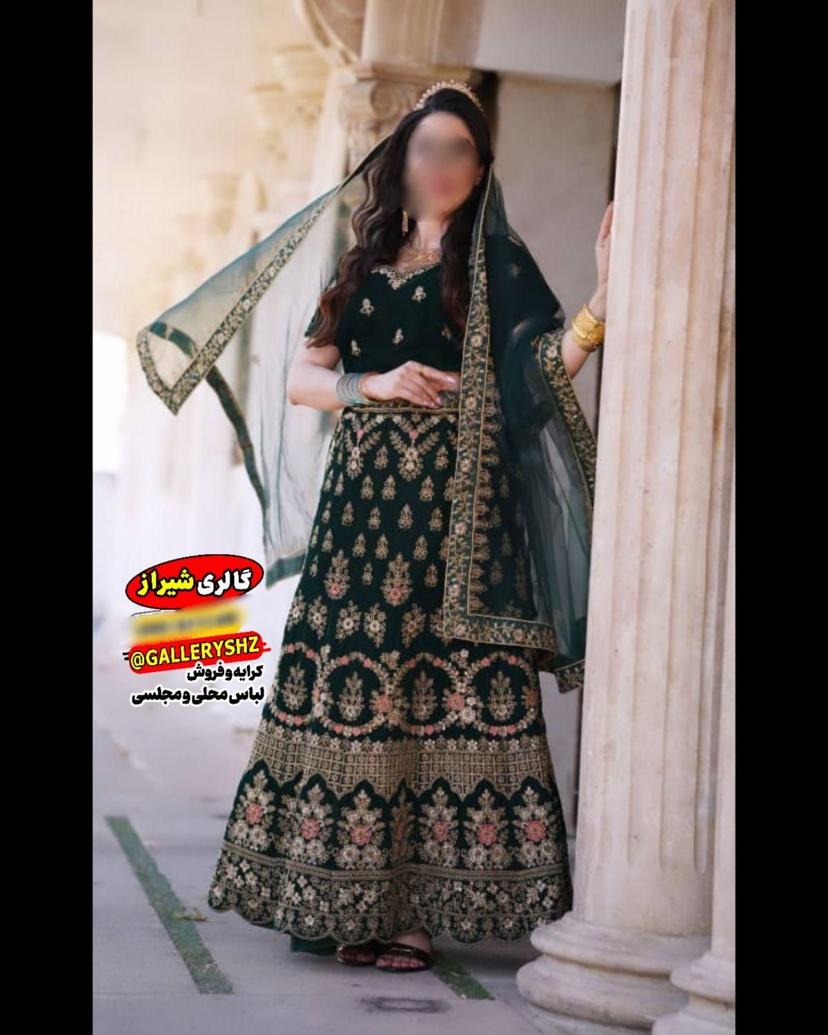 کرایه لباس هندی مجلسی هندی ساری سبز خامه دوزی|لباس|شیراز, صاحب الزمان|دیوار