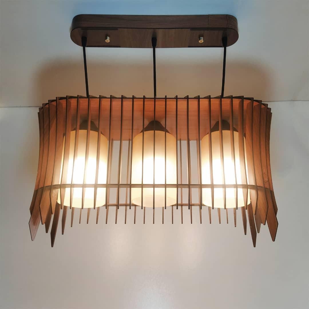 لوستر چوبی خطی 3 شعله مدل ققنوس، آویز سقفی لاینیر|لوستر و چراغ آویز|تهران, شهرک ولیعصر جنوبی|دیوار