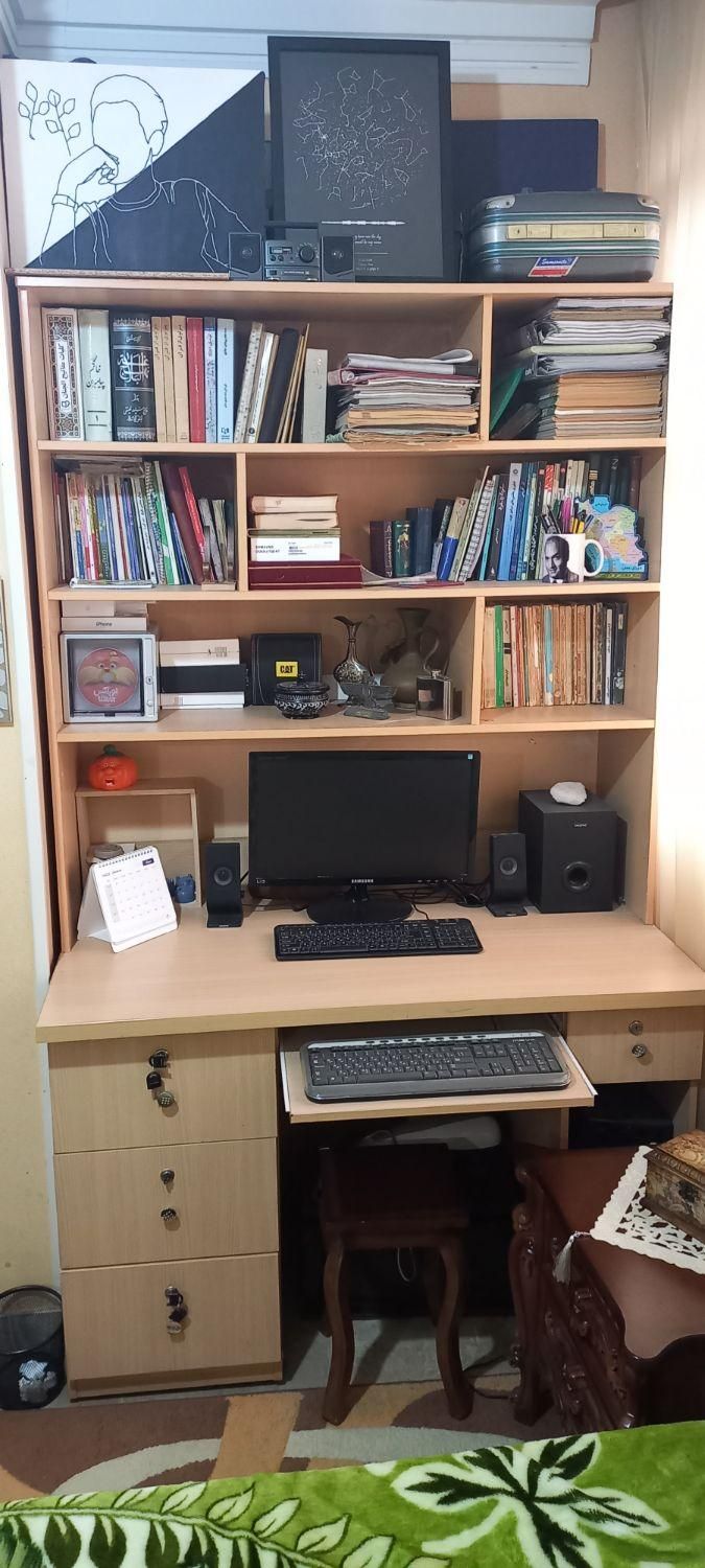 کتابخانه با میز تحریر|کتابخانه، شلف، قفسه‌های دیواری|تهران, استاد معین|دیوار