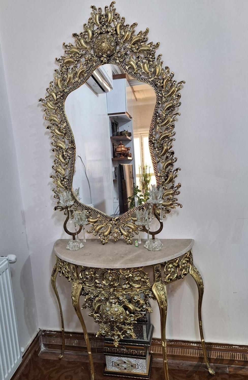 آیینه و شمعدان همراه جعبه آرایش عروس و داماد|آینه|گنبد کاووس, |دیوار