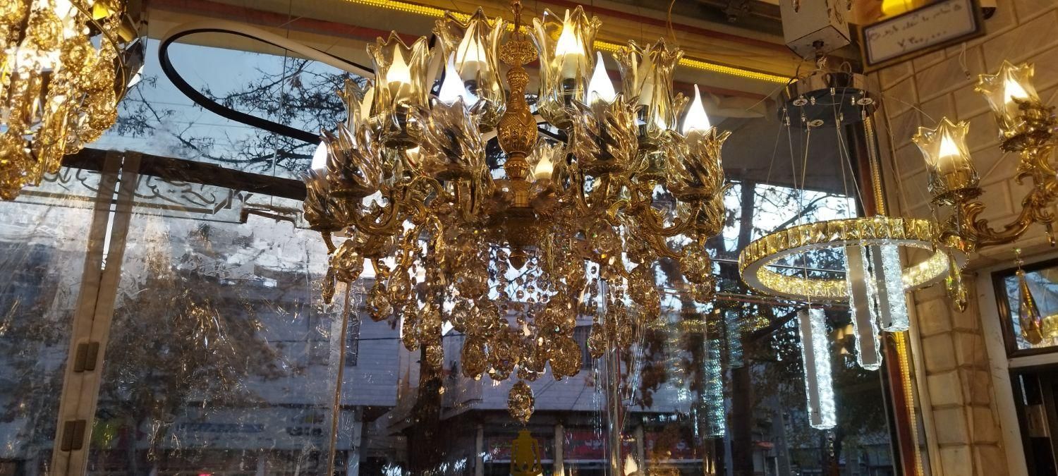 لوستر 10 شاخه 20 شعله برنجی (برنز)|لوستر و چراغ آویز|بروجرد, |دیوار