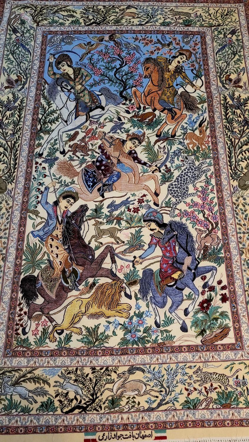 فرش دستباف ۴ متری شکارگاه مارکدار غرق ابریشم|فرش|تهران, پونک|دیوار