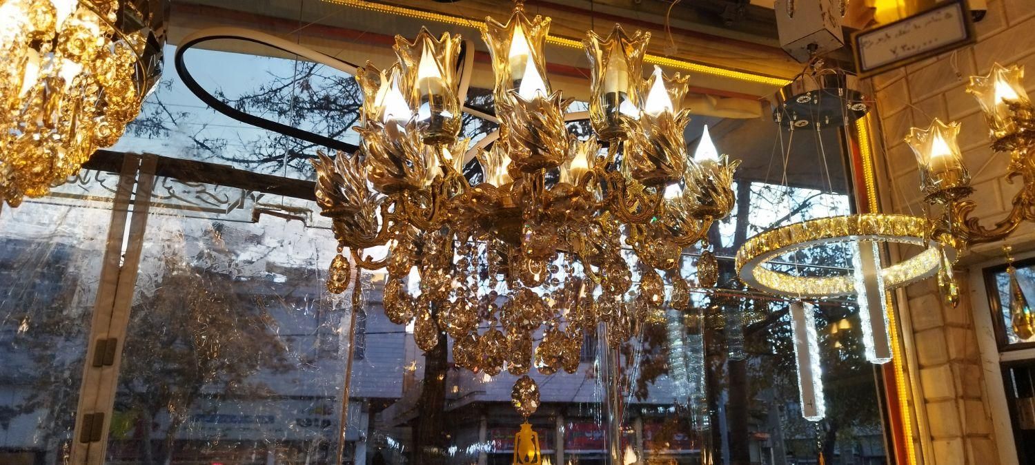 لوستر 10 شاخه 20 شعله برنجی (برنز)|لوستر و چراغ آویز|بروجرد, |دیوار