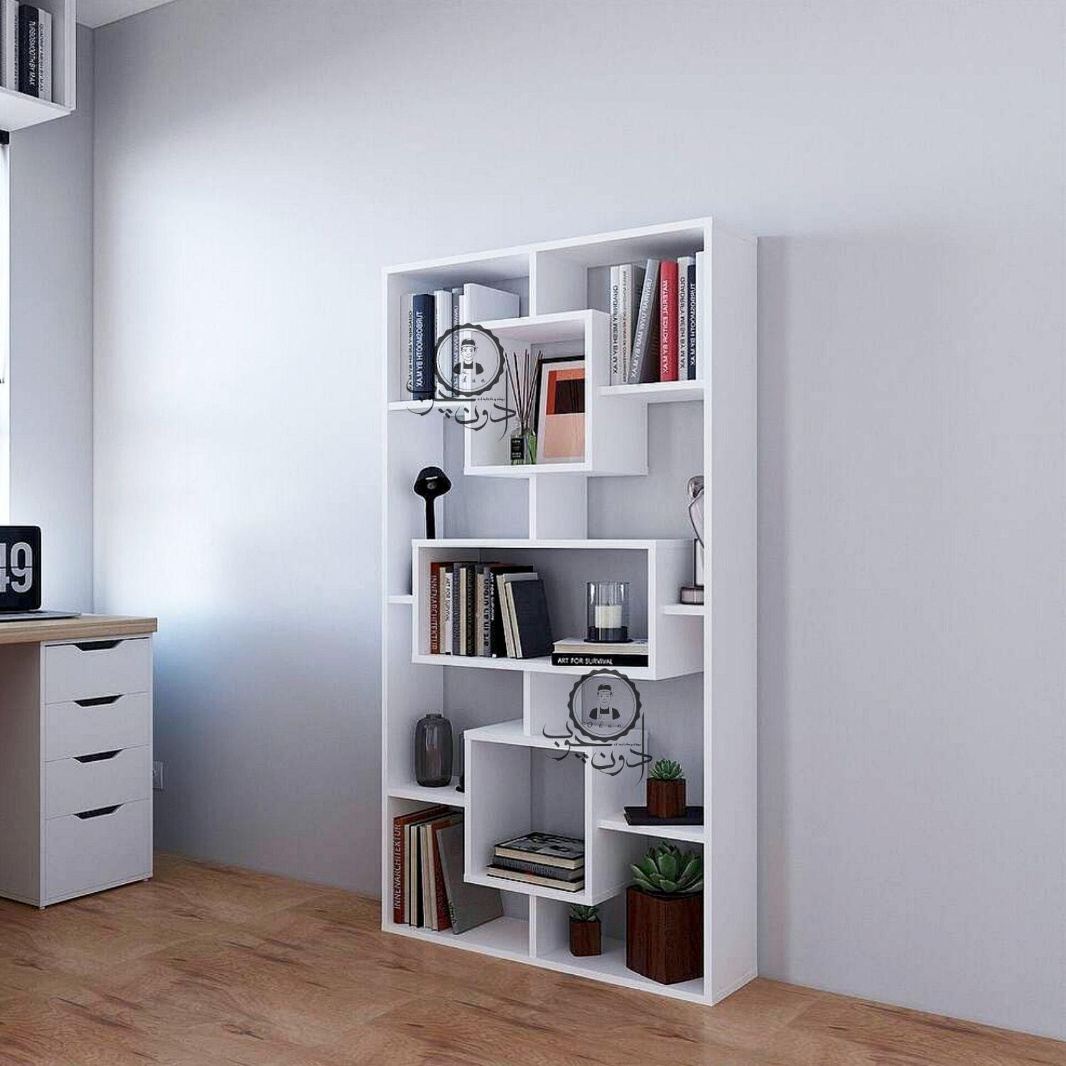 بو‌فه و کتا‌بخانه مد‌ل تر‌ا‌نه سفید|کتابخانه، شلف، قفسه‌های دیواری|تبریز, |دیوار