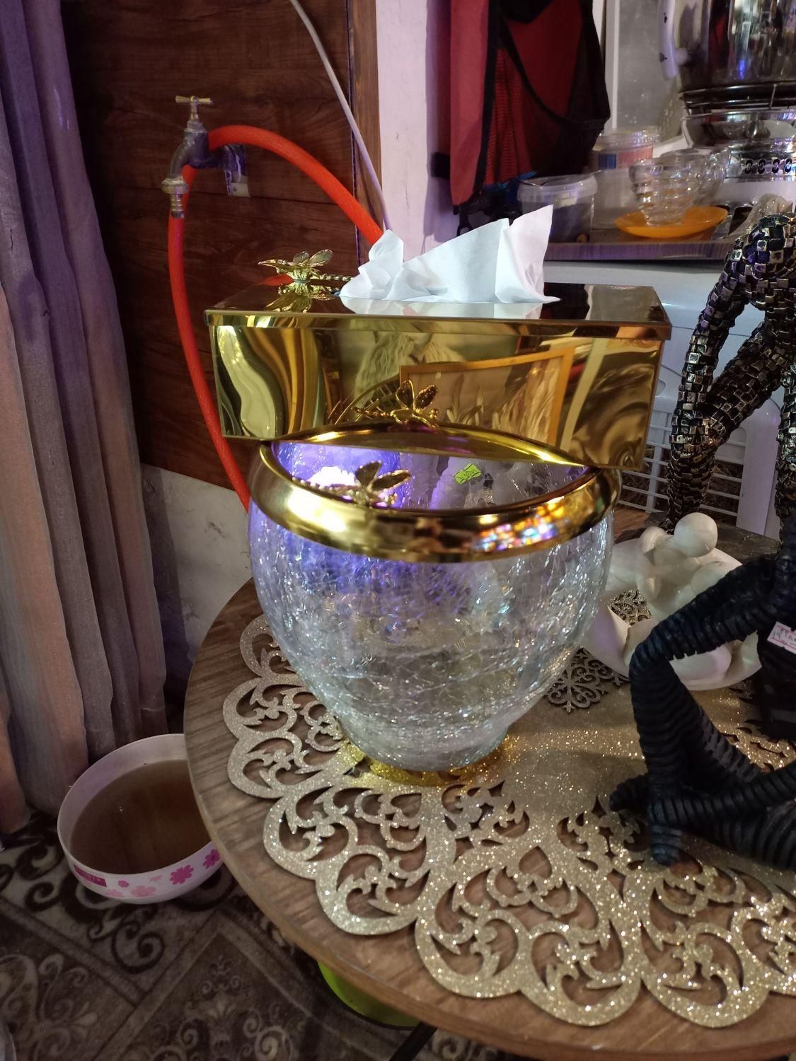 سرویس سطل و جا دستمال شیشه ای ابگز و چوب|ساعت دیواری و تزئینی|مشهد, سرافرازان|دیوار