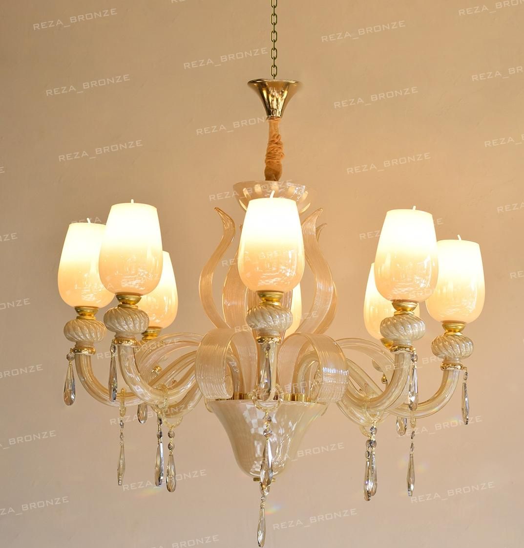 لوستر بلوری کریستالی مورانو کرمی|لوستر و چراغ آویز|تبریز, |دیوار