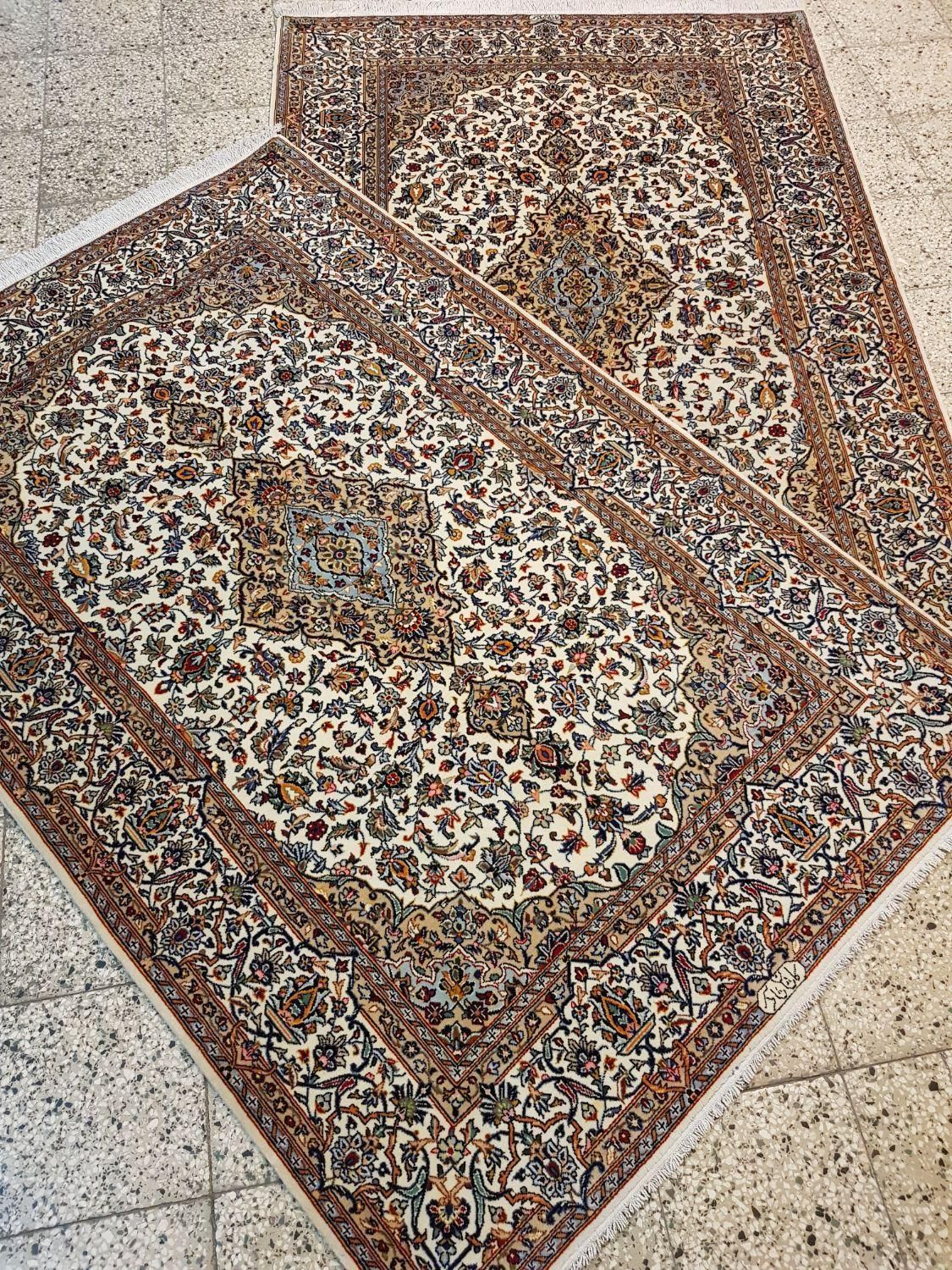 جفت قالیچه دستباف شادسر کاشان کرک مارکدار لچک‌ترنج|فرش|تهران, بازار|دیوار