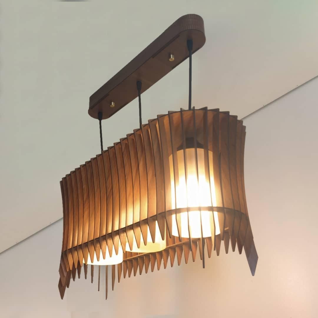 لوستر چوبی خطی 3 شعله مدل ققنوس، آویز سقفی لاینیر|لوستر و چراغ آویز|تهران, شهرک ولیعصر جنوبی|دیوار