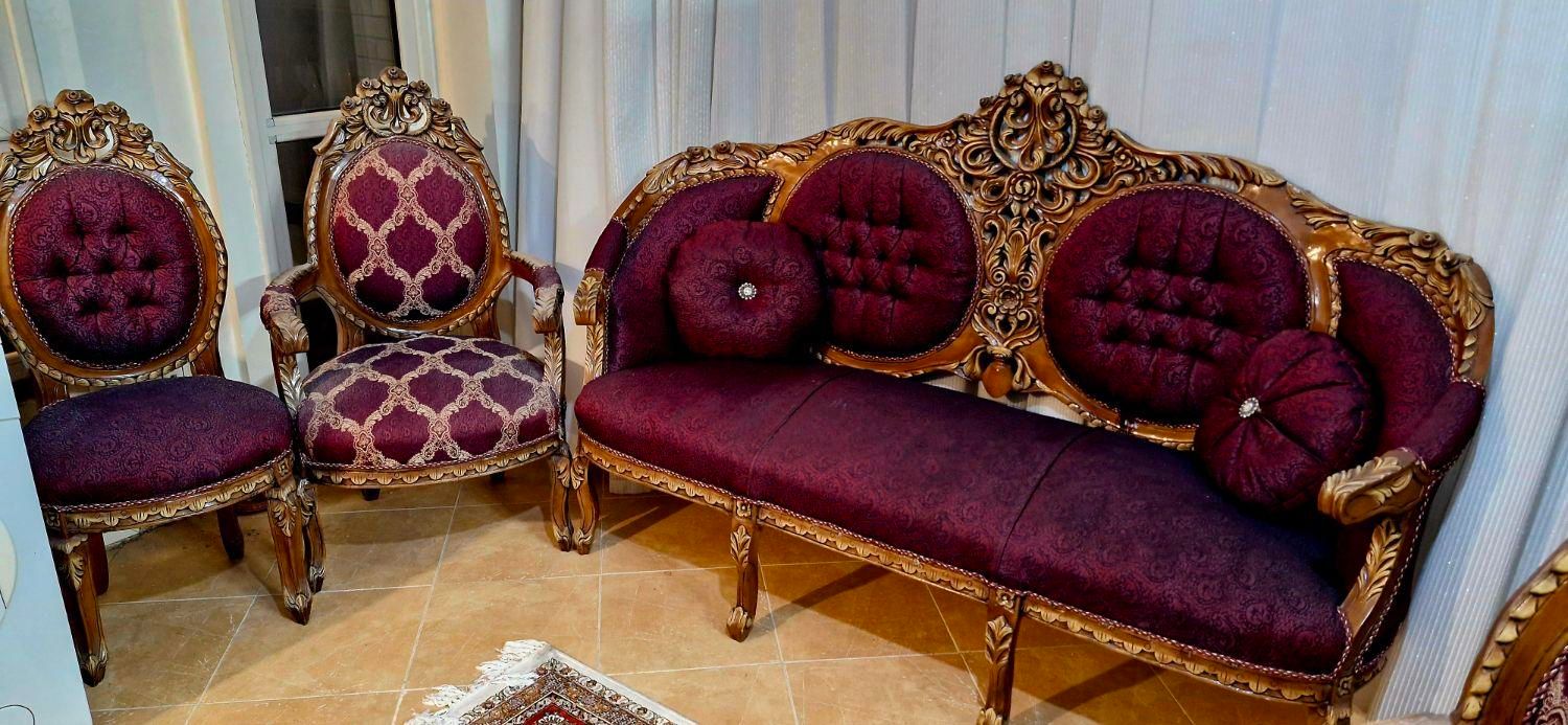 مبلمان استیل چوبی ۹ نفره، پارچه ترک، چوب گردو|مبلمان خانگی و میز عسلی|اصفهان, سنبلستان|دیوار