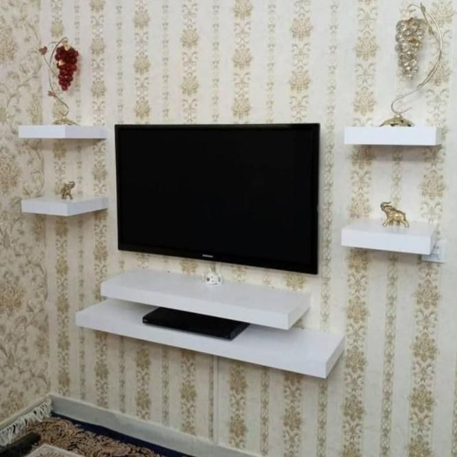 طبقه شلف دیواری رنگ سفید کتابخانه/زیر تلویزیون|کتابخانه، شلف، قفسه‌های دیواری|کرج, گلشهر|دیوار
