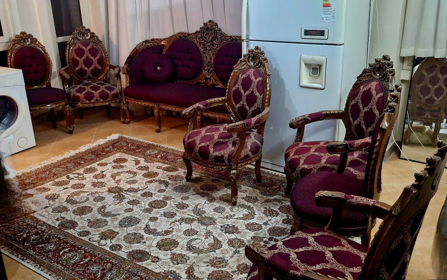 مبلمان استیل چوبی ۹ نفره، پارچه ترک، چوب گردو|مبلمان خانگی و میز عسلی|اصفهان, سنبلستان|دیوار