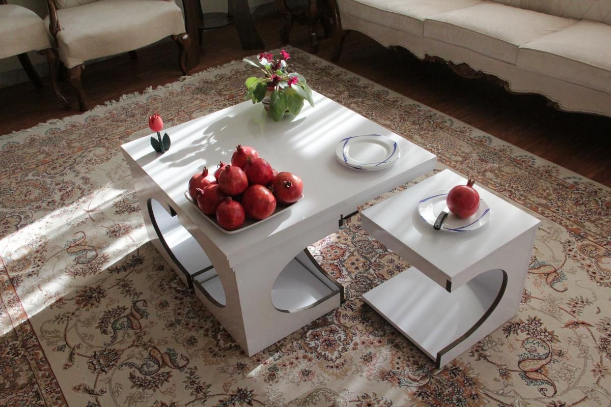 میز مدل سوپر کلاسیک سفید پنج تکه مربع|مبلمان خانگی و میز عسلی|اصفهان, باغ فدک|دیوار