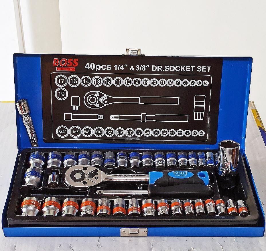 جعبه بکس 40 پارچه درایو 3/8 و 1/4 با جغجغه و جعبه|ابزارآلات|اراک, |دیوار