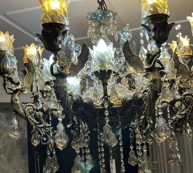 لوستر ۱۶ شعله فرشته سیاه قلم قدیمی|لوستر و چراغ آویز|شیراز, شهرک گلستان|دیوار