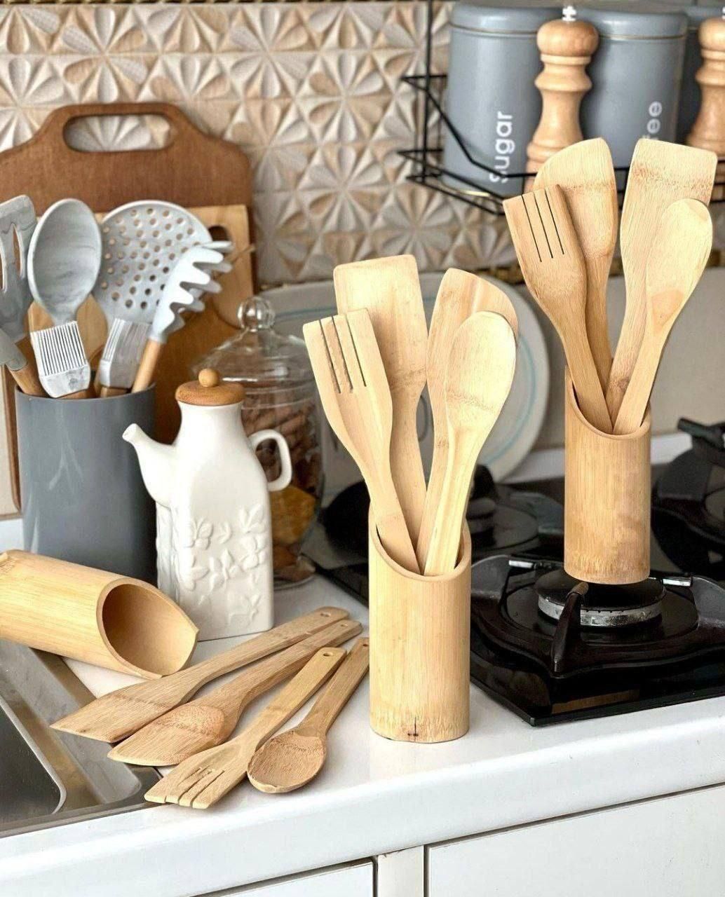 ست کفگیر و ملاقه بامبو|ظروف پختوپز|کرمان, |دیوار