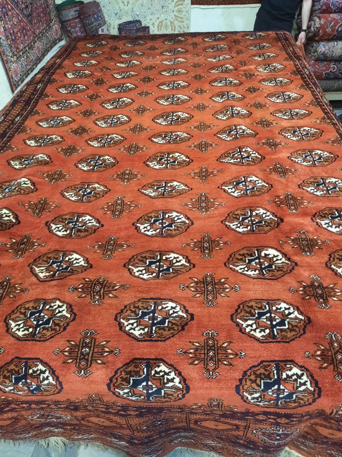 فرش ۱۲ متری دستباف ترکمن تمام پشم رنگ مسی|فرش|کرج, برغان|دیوار