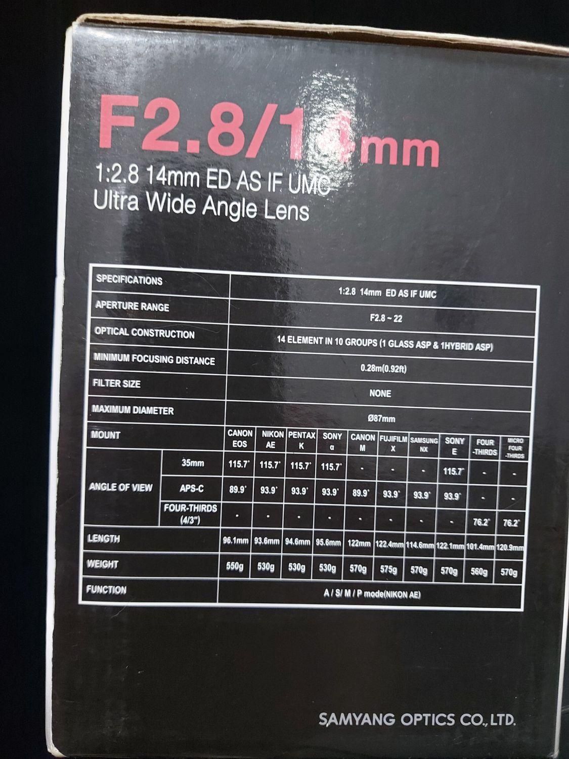 لنز الترا واید سامیانگ   Samyang  wide 14mm F2.8|دوربین عکاسی و فیلم‌برداری|تهران, سهروردی|دیوار