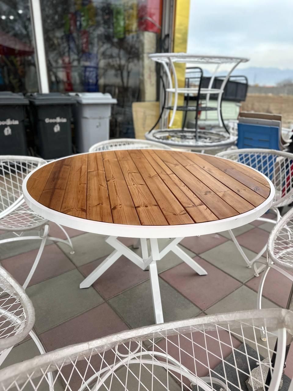 ست شش نفره میز چوب ترمو میز گرد باغی|مبلمان خانگی و میز عسلی|چهارباغ, |دیوار