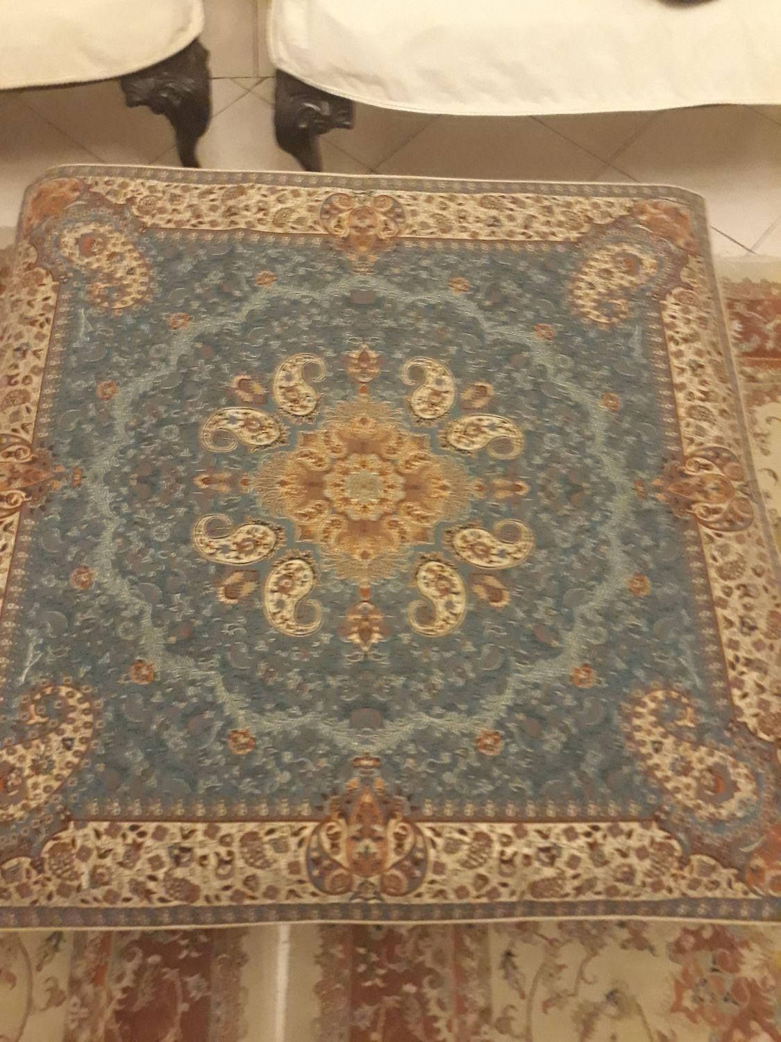 پارچه ترمه رو میزی یزد فیروزه ای 84×84|صنایع دستی و سایر لوازم تزئینی|تهران, پرستار|دیوار