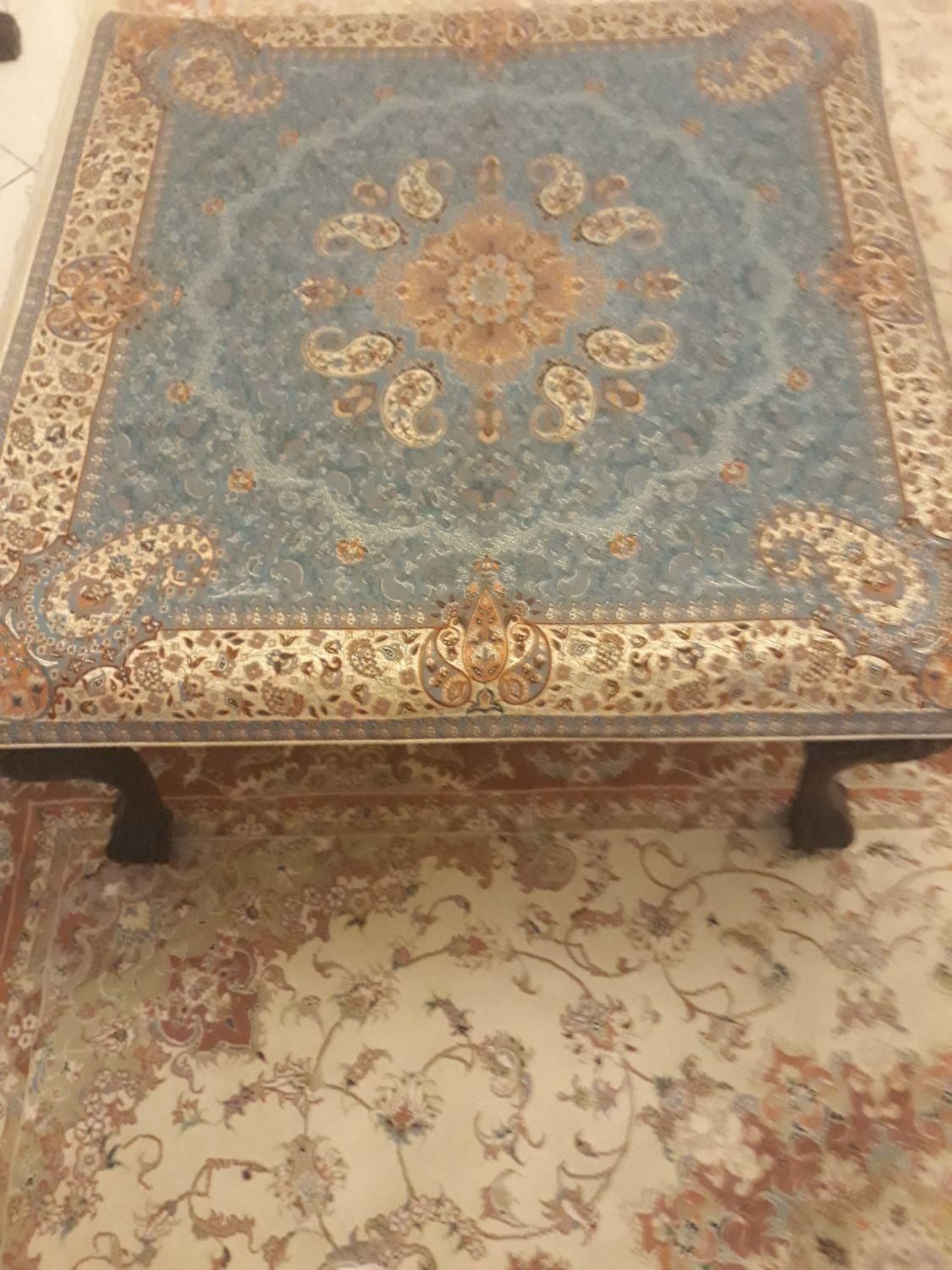 پارچه ترمه رو میزی یزد فیروزه ای 84×84|صنایع دستی و سایر لوازم تزئینی|تهران, پرستار|دیوار