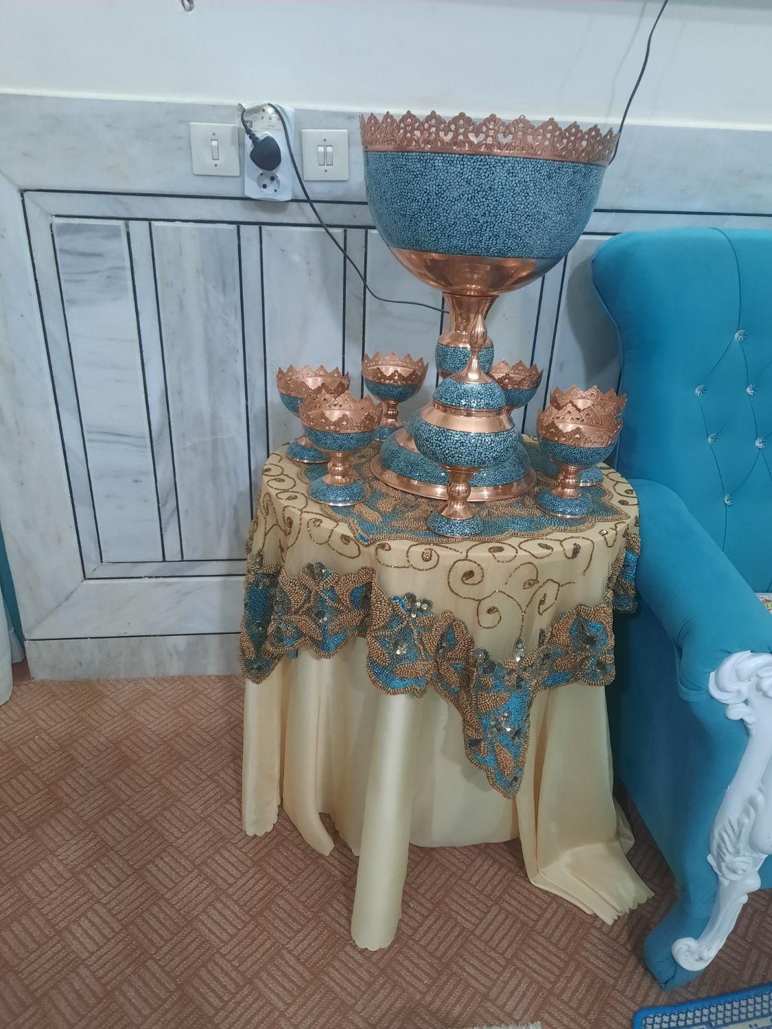 ظروف مسی فیروزه کاری|ظروف سرو و پذیرایی|خمینی‌شهر, |دیوار