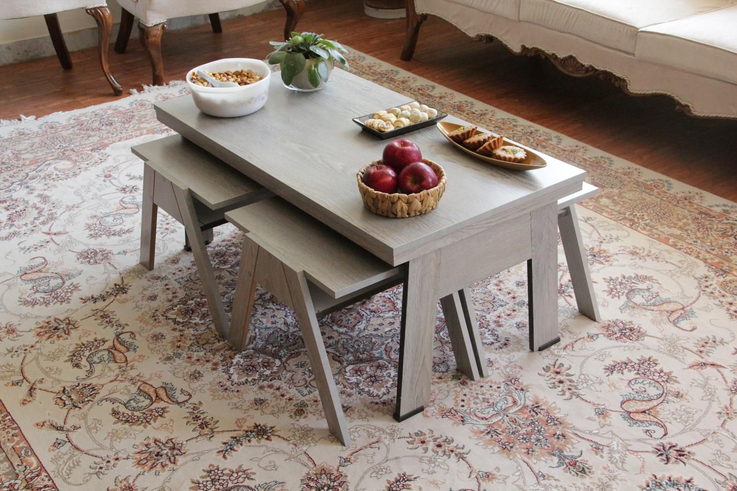 میز مستطیل و 4 عسلی کم جا- طوسی مات طرح چوب|مبلمان خانگی و میز عسلی|اصفهان, باغ فدک|دیوار