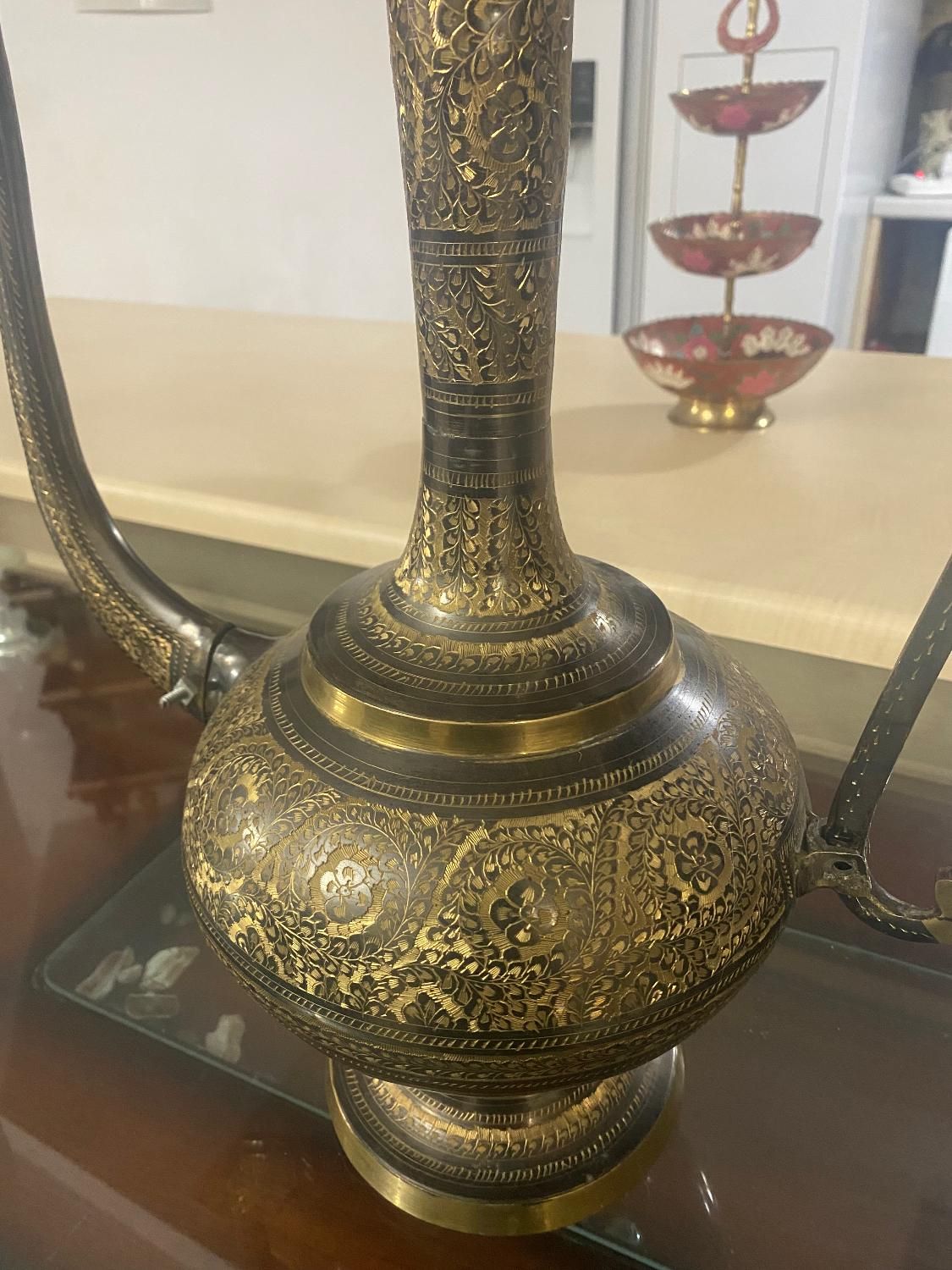 گلاب پاش برنجی قلم کاری پاکستانی بزرگ|صنایع دستی و سایر لوازم تزئینی|طرقبه, |دیوار