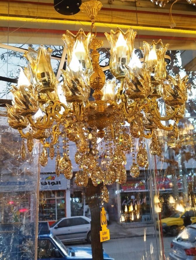 لوستر 10 شاخه 20 شعله برنجی (برنز)|لوستر و چراغ آویز|بروجرد, |دیوار
