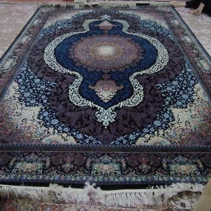 یک جفت فرش ۹متری سورمه ای نو|فرش|ری, |دیوار