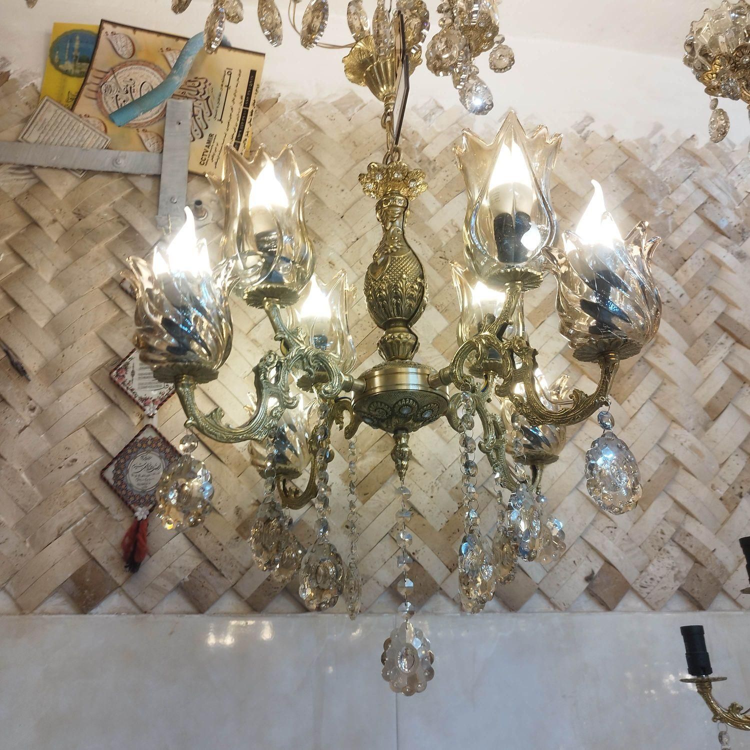 لوستر 4 شاخه 8 شعله برنجی  ( برنز )|لوستر و چراغ آویز|بروجرد, |دیوار