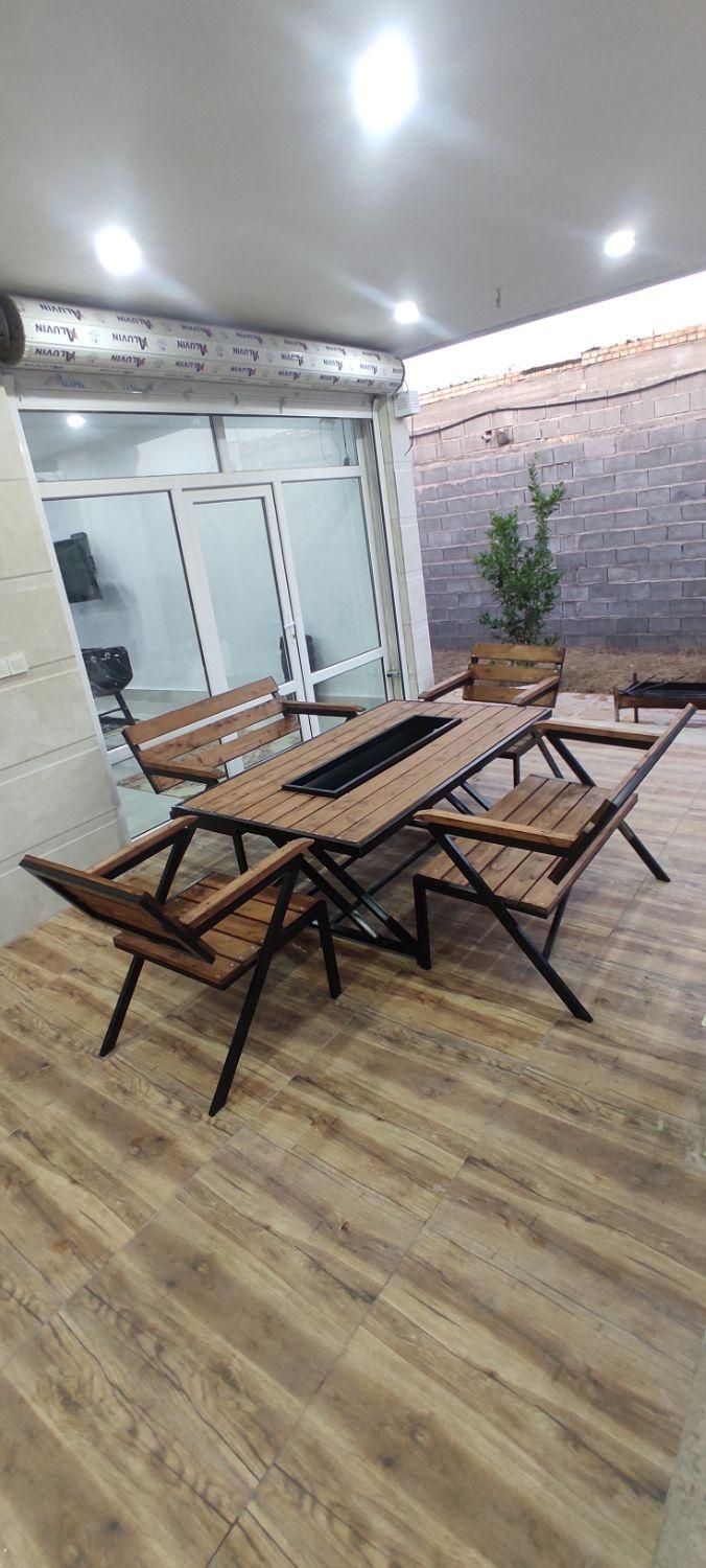 مبلمان میز و صندلی چوبی فلز باغی ویلا باغ کافه چوب|مبلمان خانگی و میز عسلی|دزفول, |دیوار