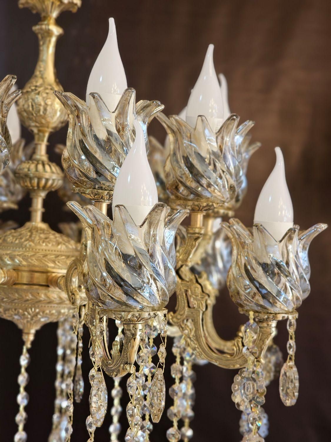 لوستر تمام برنز ۲۰ شعله سنگین برنز عاشری|لوستر و چراغ آویز|زنجان, |دیوار