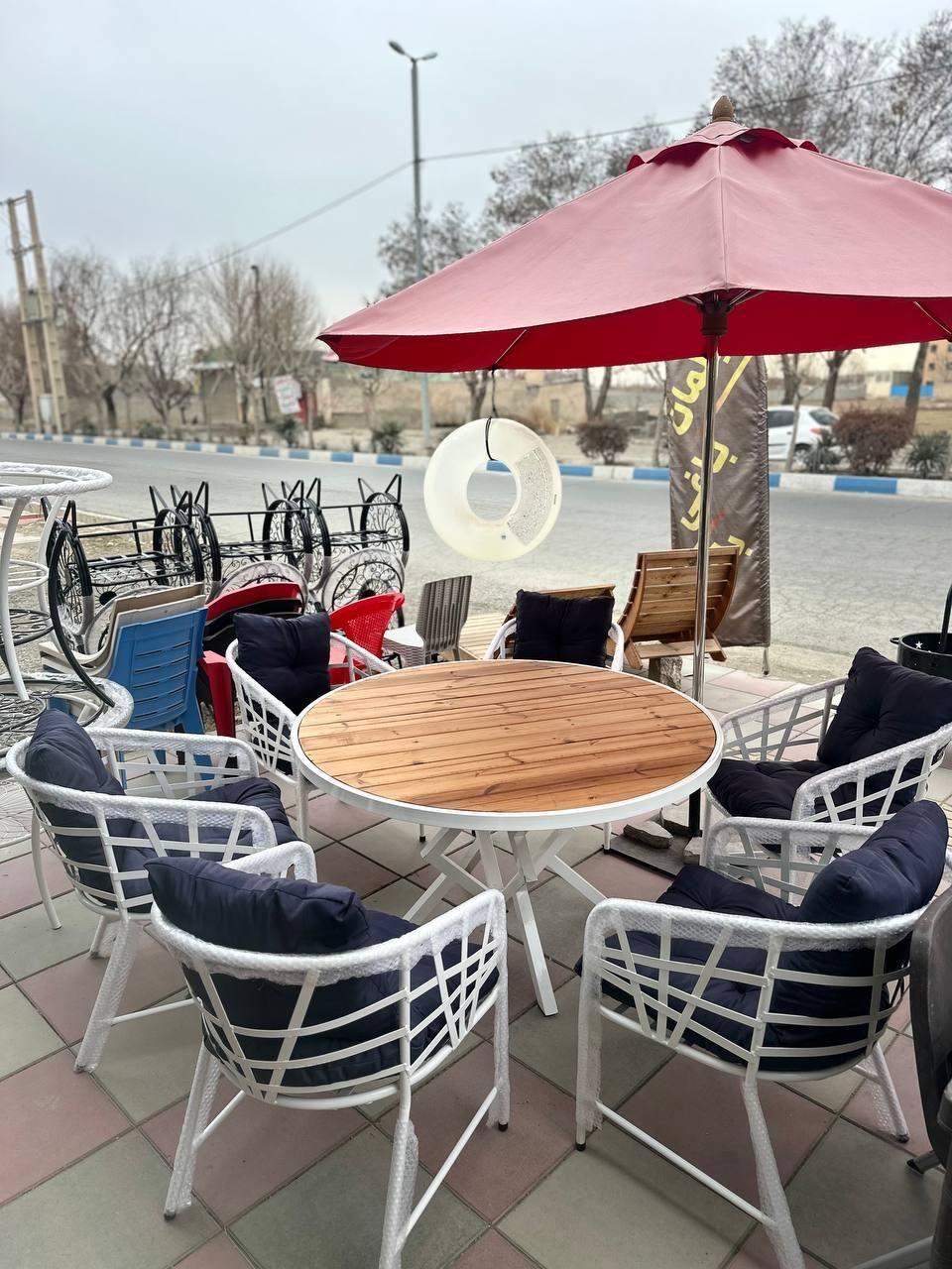 ست شش نفره میز چوب ترمو میز گرد باغی|مبلمان خانگی و میز عسلی|چهارباغ, |دیوار