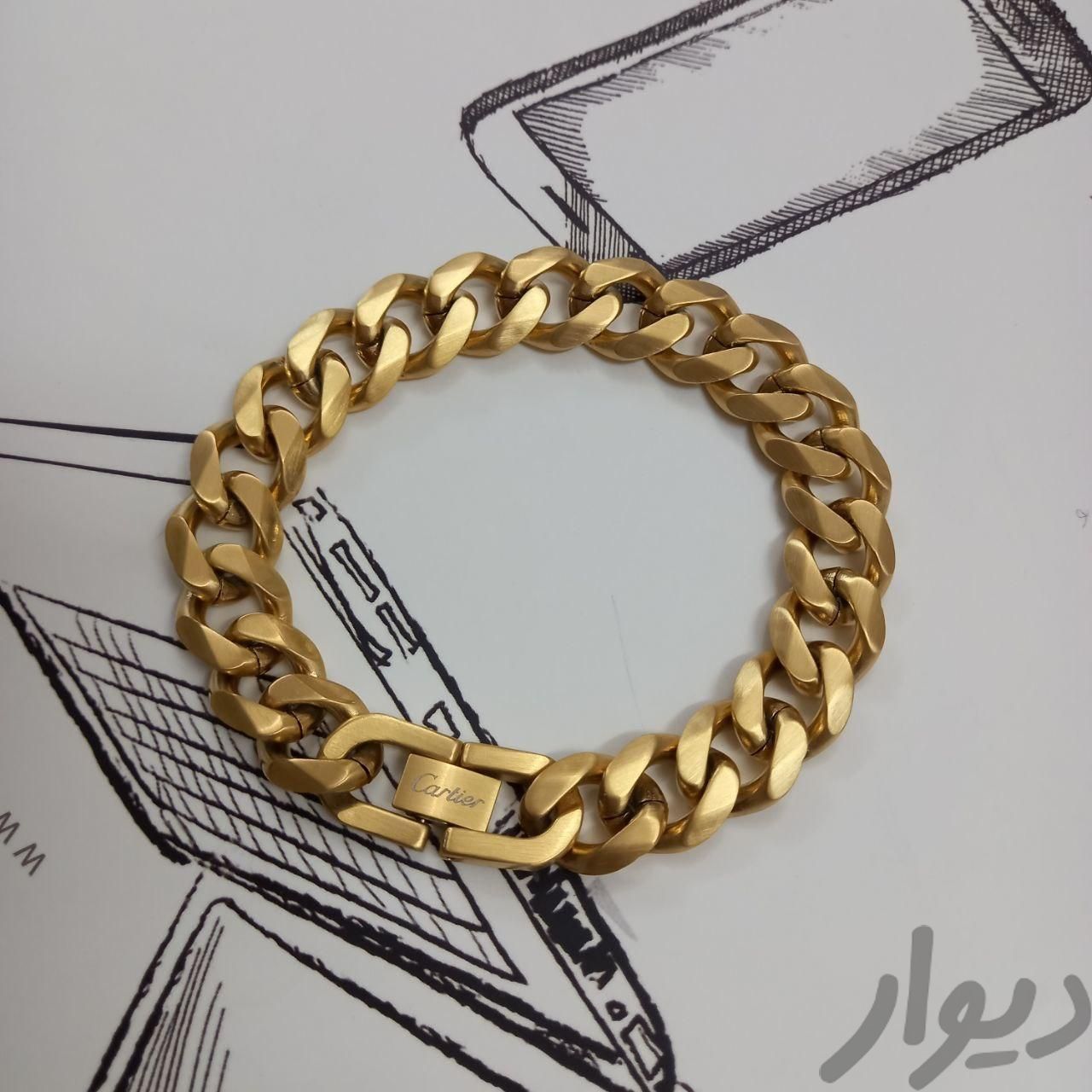 دستبند کارتیر استیل طلایی ۱۲ میل پهنا|بدلیجات|تهران, طیب|دیوار