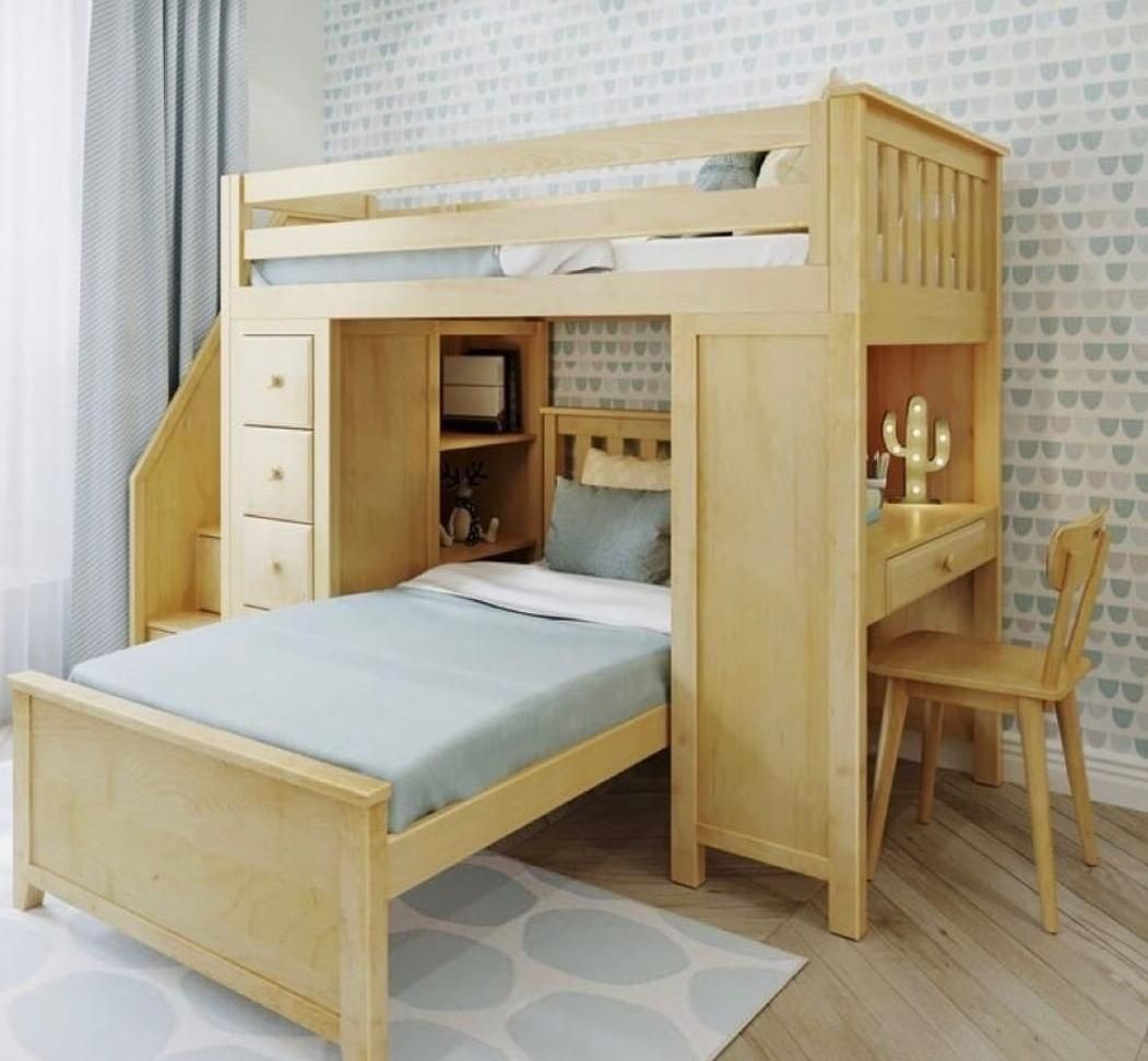 تخت دو طبقه نوجوان همراه میز و کمد|تخت و سرویس خواب|خاوران, |دیوار