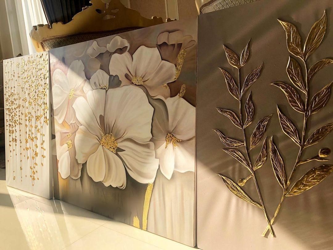 تابلو گل نقاشی سه تیکه|تابلو، نقاشی، عکس|کرج, فاز ۳ مهرشهر|دیوار