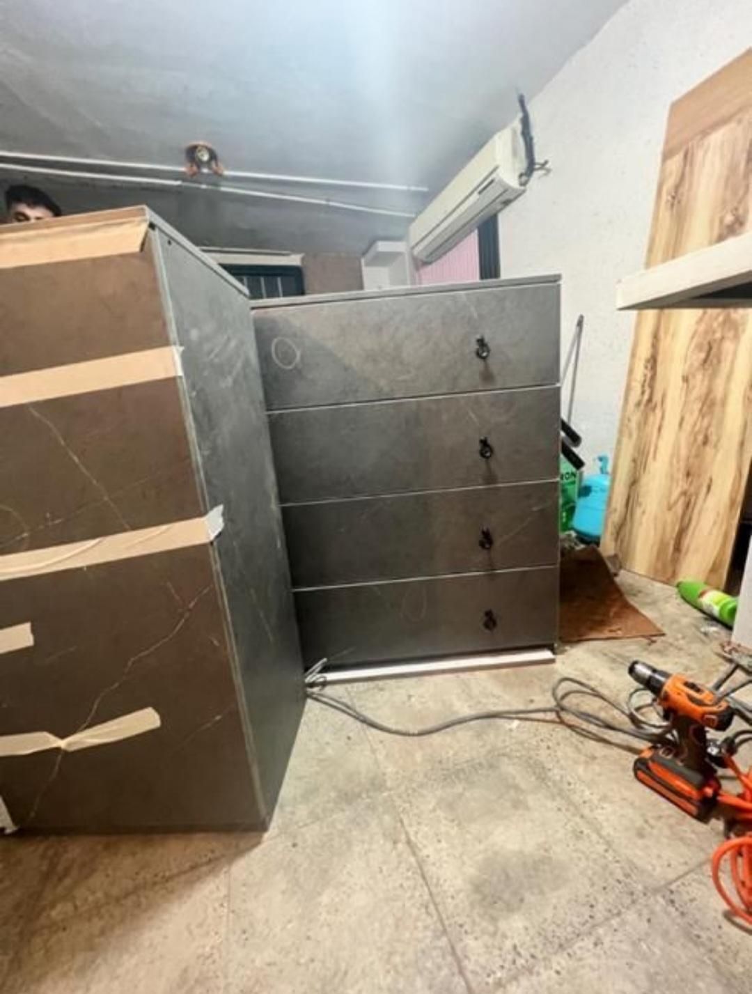 تهیه و ساخت ست جاکفشی و دراور رنگ بتنی|جاکفشی، کمد، دراور|اندیشه, |دیوار