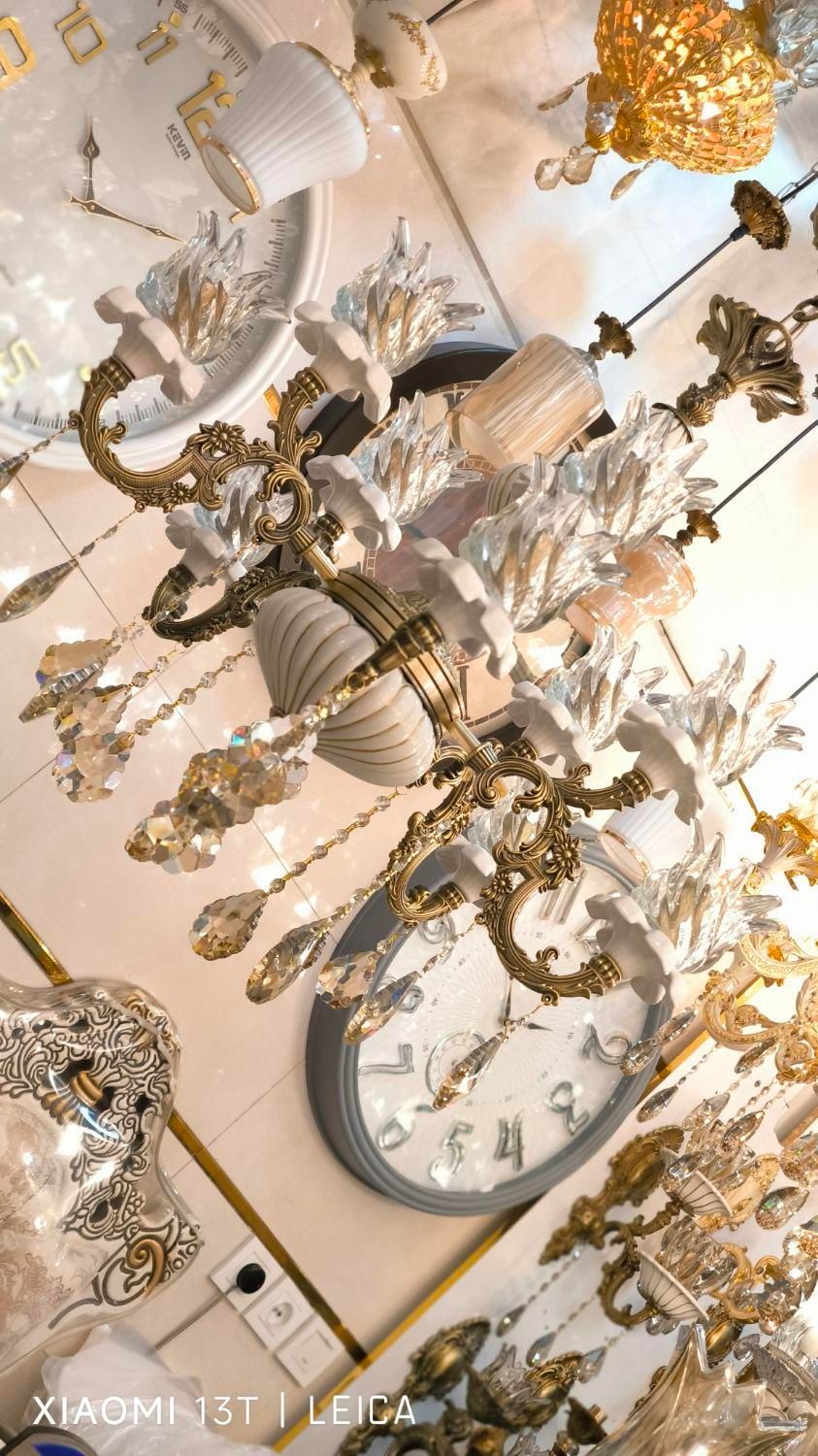 لوستر بزرگ دوگل چینی سرامیک خطی راه راه ۴شاخه۸لامپ|لوستر و چراغ آویز|تبریز, |دیوار