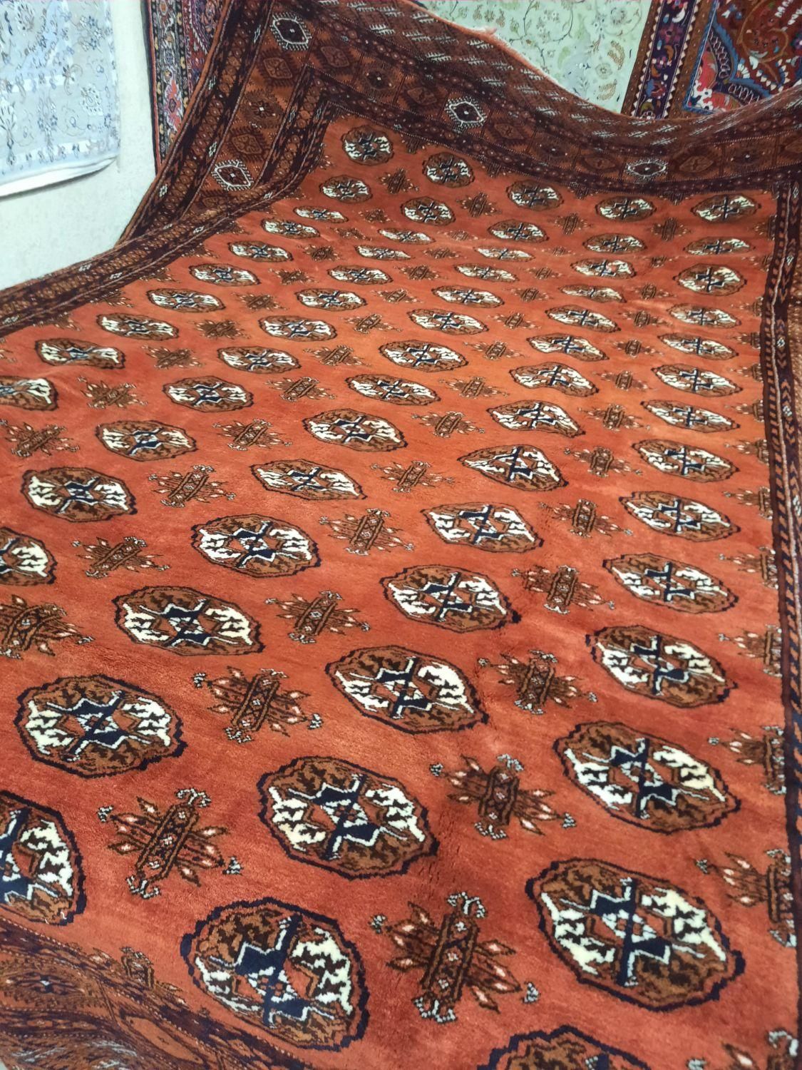 فرش ۱۲ متری دستباف ترکمن تمام پشم رنگ مسی|فرش|کرج, برغان|دیوار