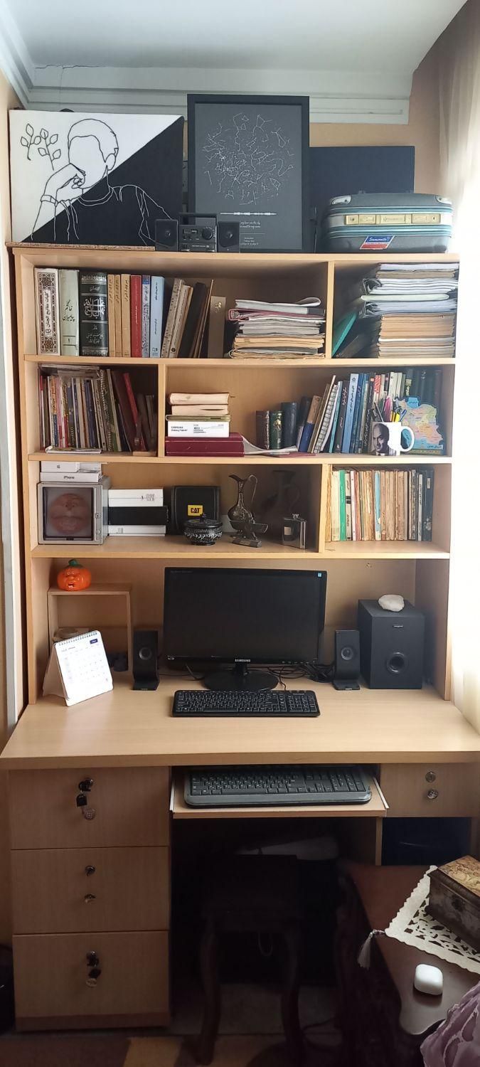 کتابخانه با میز تحریر|کتابخانه، شلف، قفسه‌های دیواری|تهران, استاد معین|دیوار