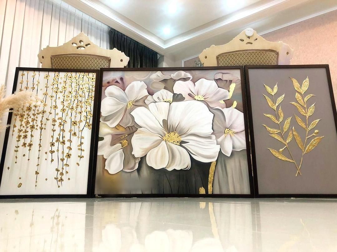 تابلو گل نقاشی سه تیکه|تابلو، نقاشی، عکس|کرج, فاز ۳ مهرشهر|دیوار