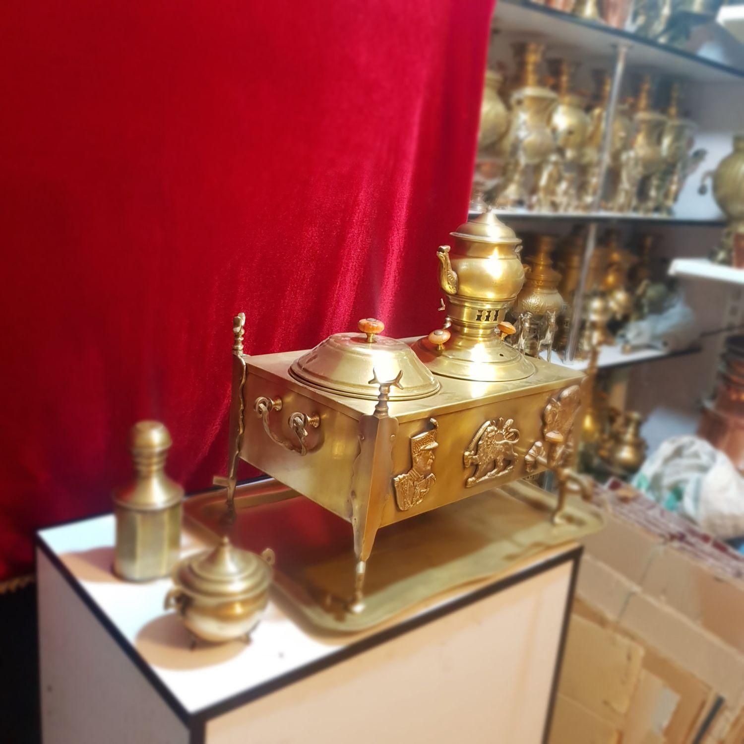 منقل برنجی سماوری مسی قلم زنی|صنایع دستی و سایر لوازم تزئینی|اصفهان, دستگرده|دیوار
