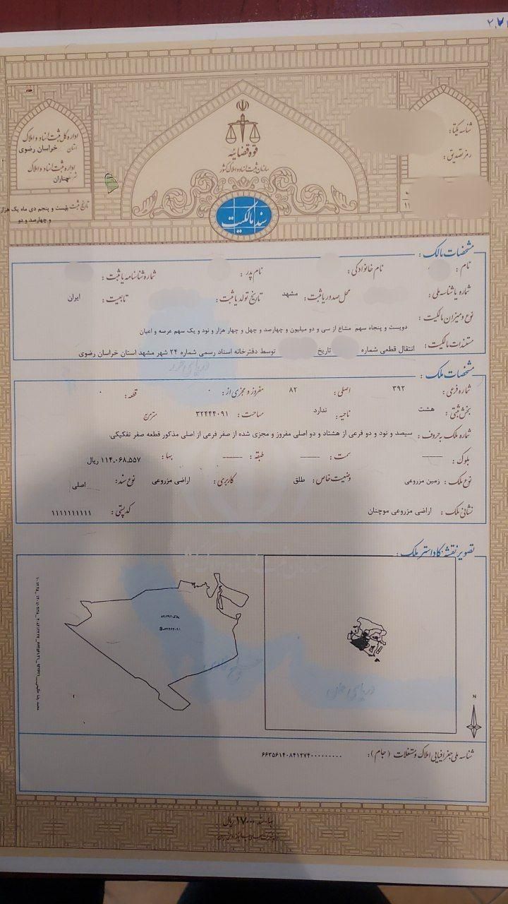 فروش زمین های پلاک۸۲ اصلی بخش ۸ گلبهار،چناران|فروش زمین و ملک کلنگی|مشهد, کوثر|دیوار
