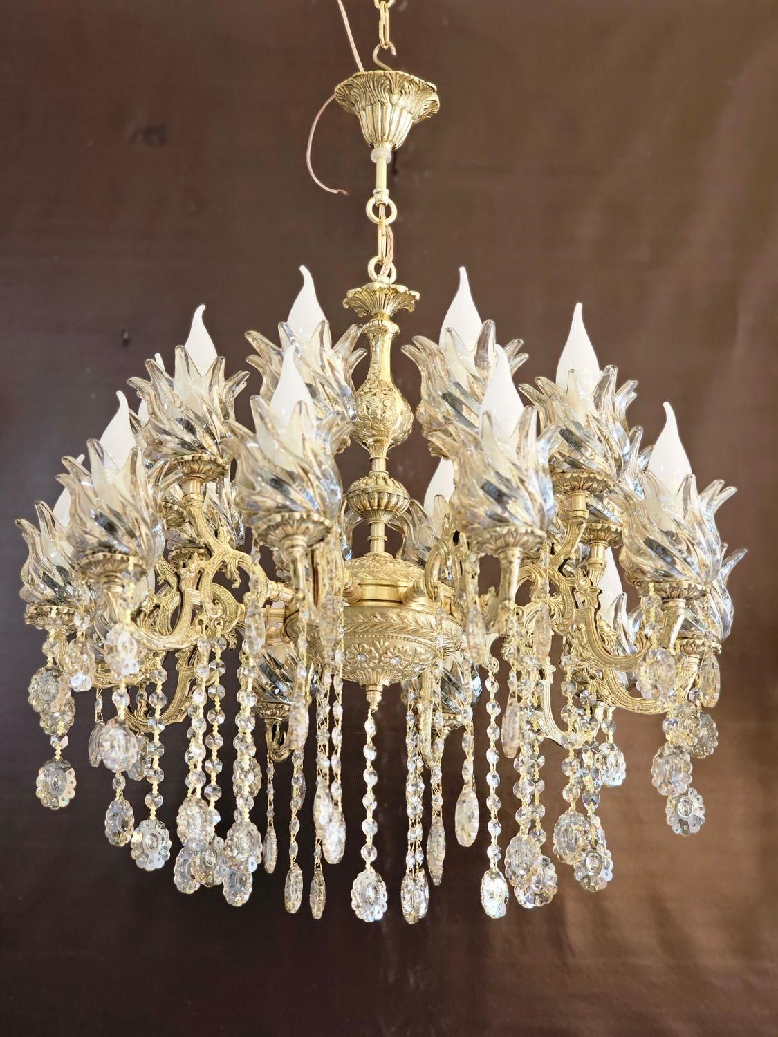 لوستر تمام برنز ۲۰ شعله سنگین برنز عاشری|لوستر و چراغ آویز|زنجان, |دیوار